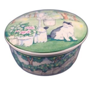 Round Ceramic Box Studio Nova Country Cat With Lid Jewelry Box Trinket Japan 5in
